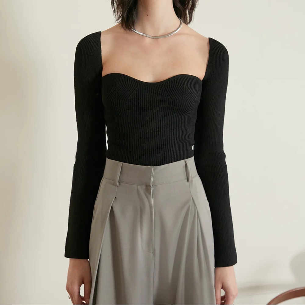 NWOT Pixie Market Chiara Knit Bustier Top in Black - Size Small